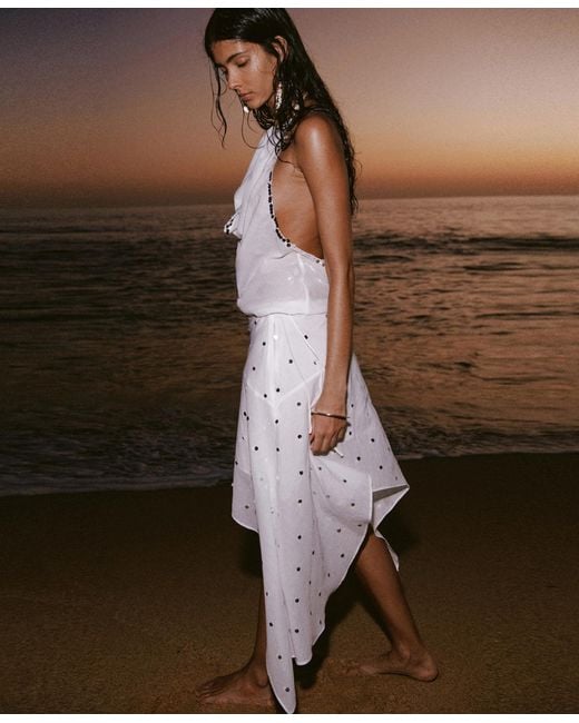 Mango White Asymmetrical Sequined Skirt