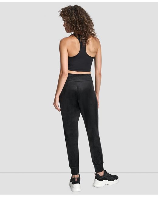 DKNY Black Super Soft Velour Cuffed Metallic Logo joggers