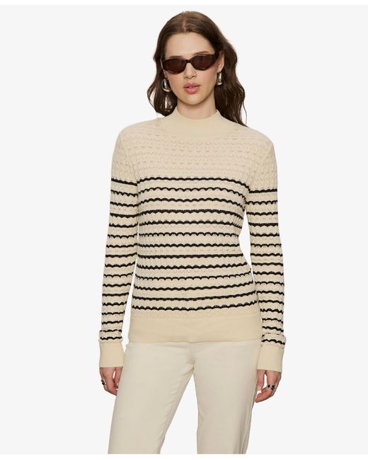 Sanctuary Natural Forever Striped Mock Neck Sweater