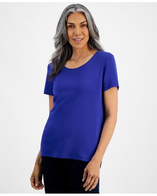 Style & Co. Blue Cotton Short-sleeve Scoop-neck Top