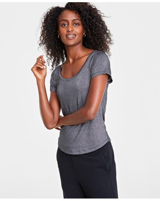 On 34th Black Short-sleeve Solid Shine Top