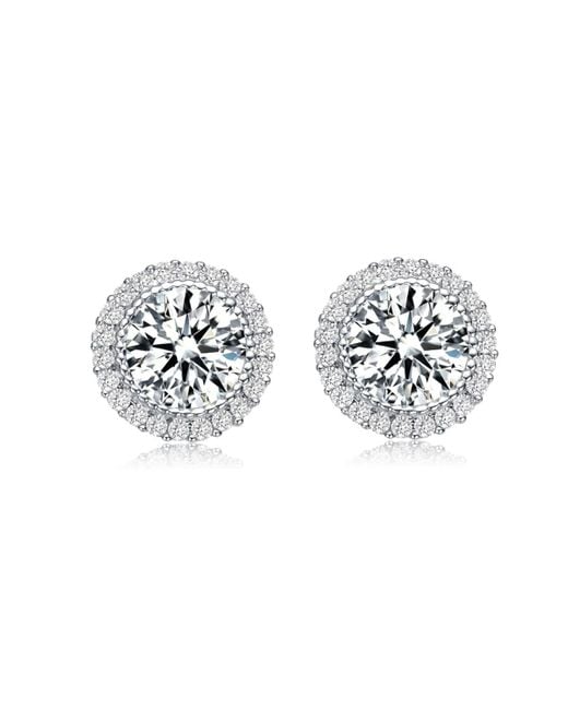 Genevive Jewelry White Sterling Silver Round Cubic Zirconia Milgrain Set Halo Stud Earrings