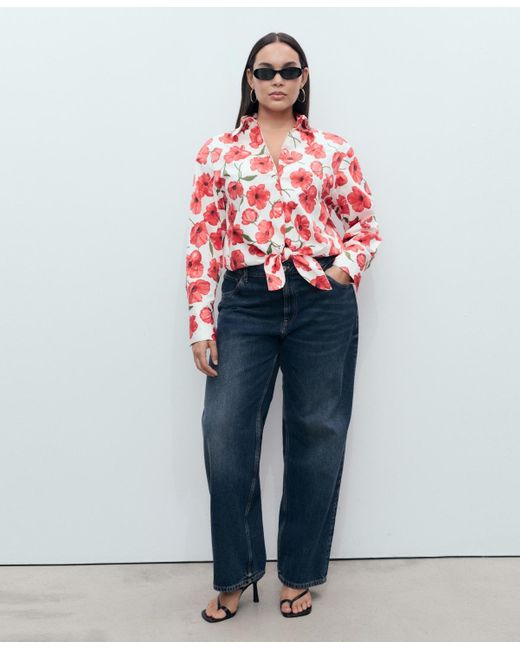 Mango Red Floral-print Poplin Shirt