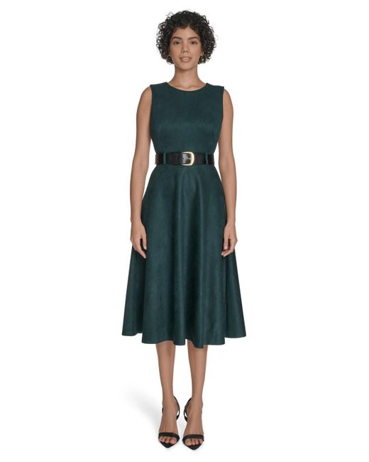 Calvin Klein Green Belted Midi Dress
