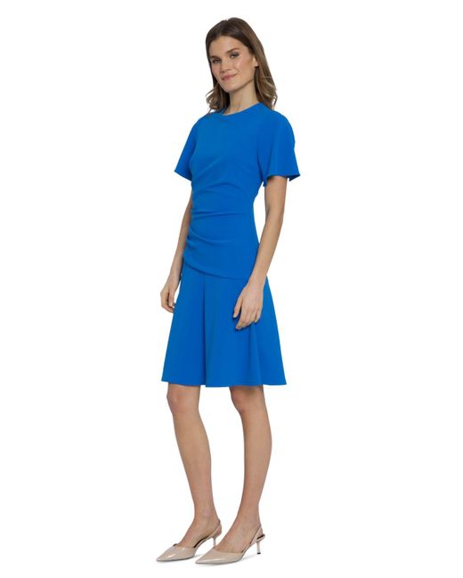 Maggy London Blue Flutter-sleeve Gathered Dress