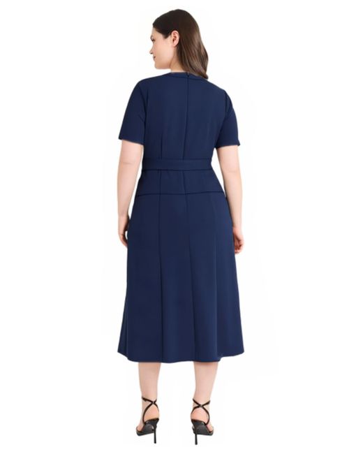 Maggy London Blue Plus Size Short Sleeve Tie Waist Midi Dress