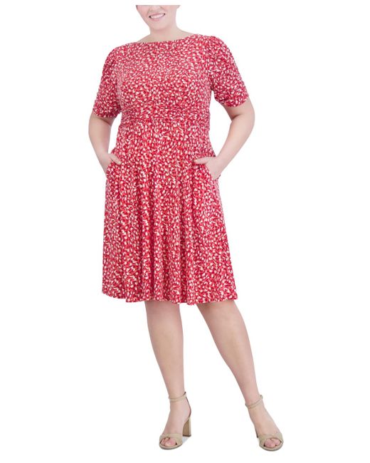 Jessica Howard Pink Plus Size Printed Ruched-sleeve Dress