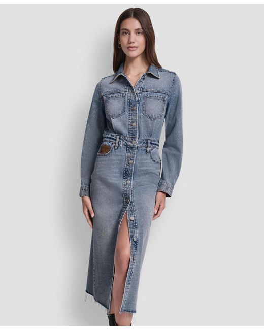 DKNY Blue Button Front Midi Dress