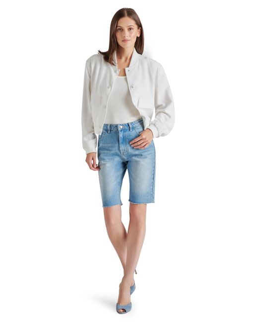 Steve Madden White Ardine Linen-blend Bomber Jacket