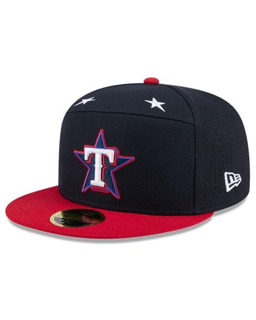 KTZ Blue Navy/red Texas Rangers 2025 Mlb All-star Game Workout Side Patch 59fifty Fitted Hat for men