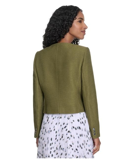 Calvin Klein Green Tweed Collarless Button-front Jacket