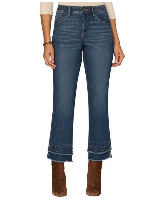 Democracy Women's Blue Petite Ab Solution Kick Flare Mid Rise Jeans