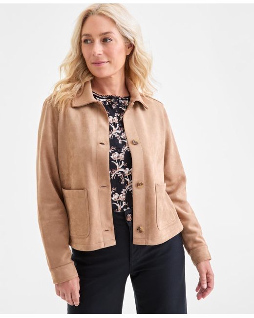 Style & Co. Natural Faux-suede Button-front Jacket