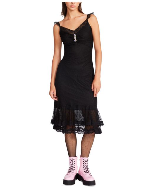 Betsey Johnson Lace Trimmed Dotted Mesh Slip Dress In Black Lyst