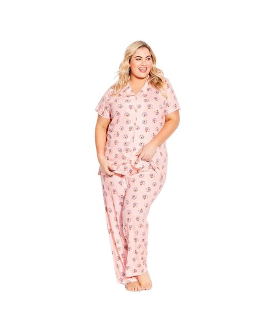 Avenue Pink Plus Size Button Sleep Top