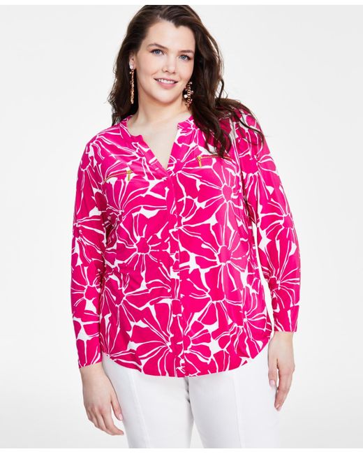 INC International Concepts Pink Plus Size Zip-pocket Top