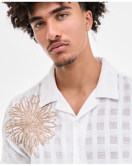 Guess White Conrad Regular-fit Embroidered Mesh Check Button-down Shirt for men