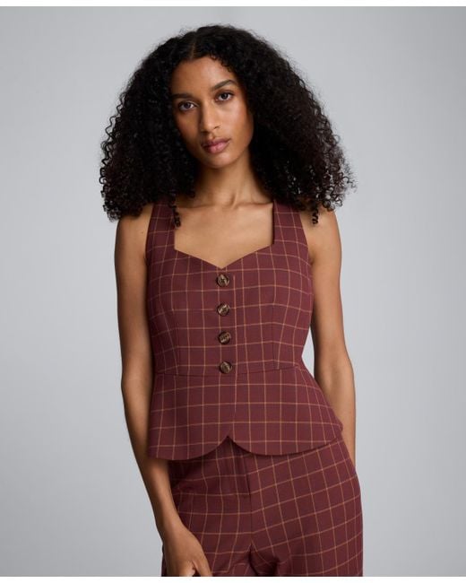 Top Current/Elliott Plaid Lin Péplum Rouge - Taille M - Neuf Avec étiquette