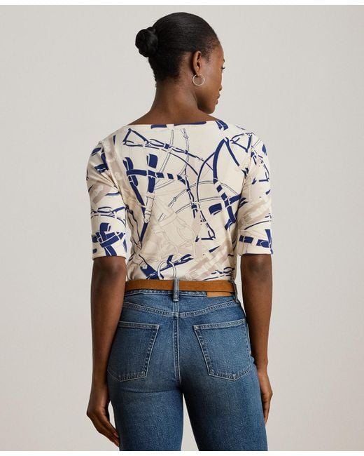 Ralph Lauren Blue Petite Belting-print Cotton Boatneck Tee
