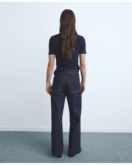 Mango Blue Pockets Wide Leg Jeans