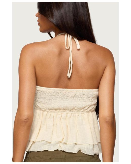 Edikted Natural Layered Linen Look Babydoll Halter Top
