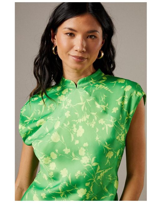 Warehouse Green Crinkle Satin Button Side Midi Dress