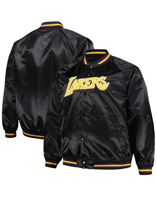 Mitchell & Ness Black Los Angeles Lakers Big And Tall Hardwood Classics Wordmark Satin Raglan Full-zip Jacket for men