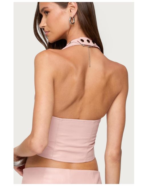 Edikted Pink Elisha Lace Up Halter Top