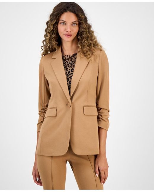 BarIII Natural One-button Scrunched-sleeve Jacket