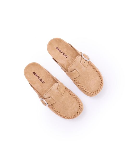 Minnetonka Natural Suede Adjustable Buckle Clogs