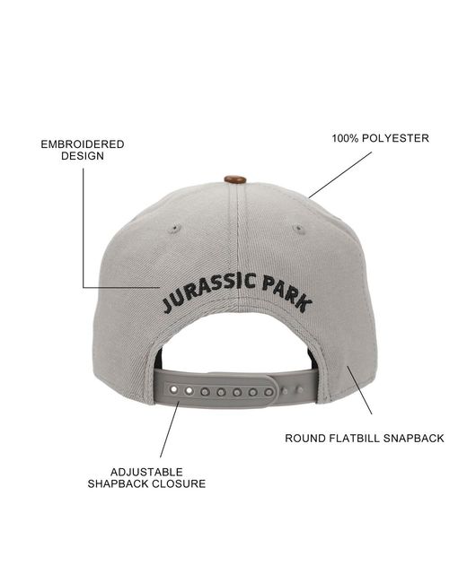 Jurassic Park Gray Logo Woven Patch White Snapback Hat for men