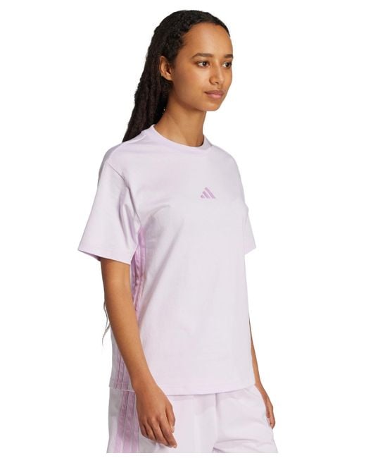 Adidas White Cotton Essentials 3-stripe T-shirt