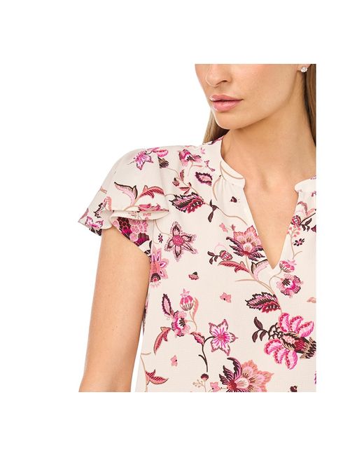 Cece Pink Flutter-sleeve V-neck Top