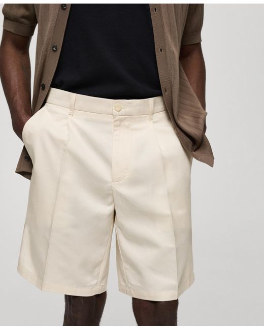 Mango Natural Linen-blend Darts Detail Bermuda Shorts for men