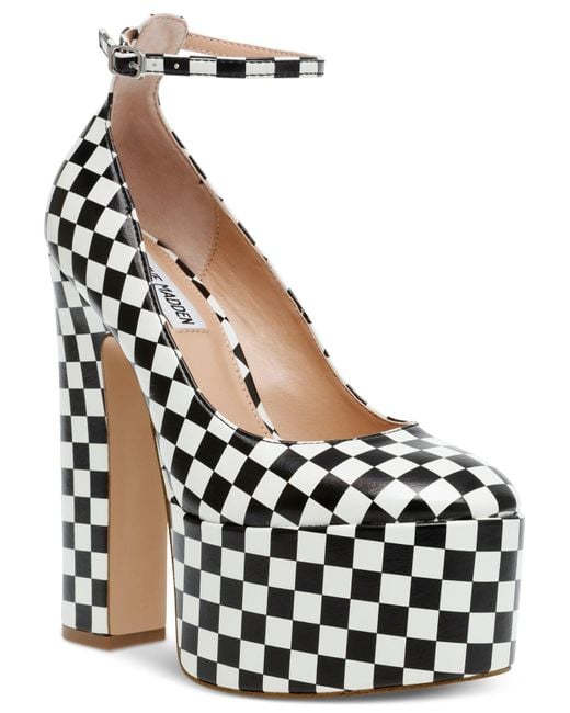 Steve Madden Skyrise Anklestrap Platform Pumps in Black/White Checkered (White) Lyst