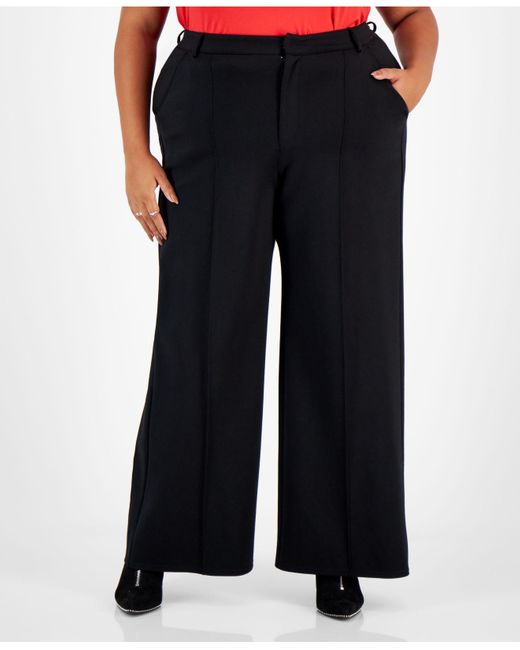 Bar Iii Synthetic Plus Size High-rise Wide-leg Ponté-knit Pants ...