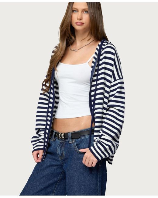 edikted-safari-striped-knit-zip-up-hoodie-in-blue-lyst