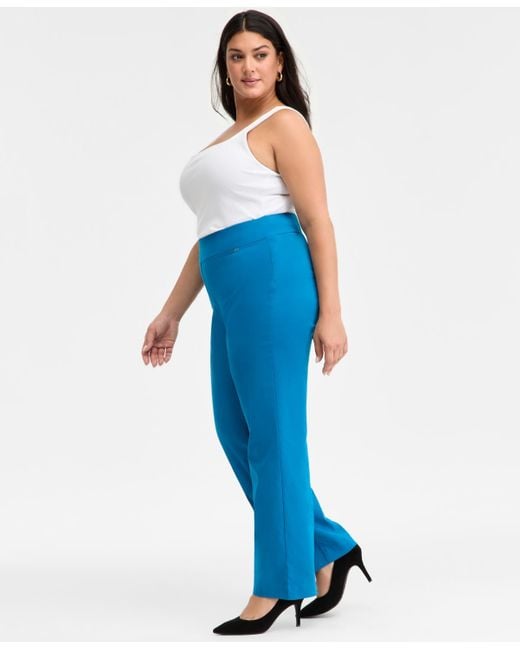 INC International Concepts Blue Plus Size Mid-rise Pull-on Straight-leg Pants