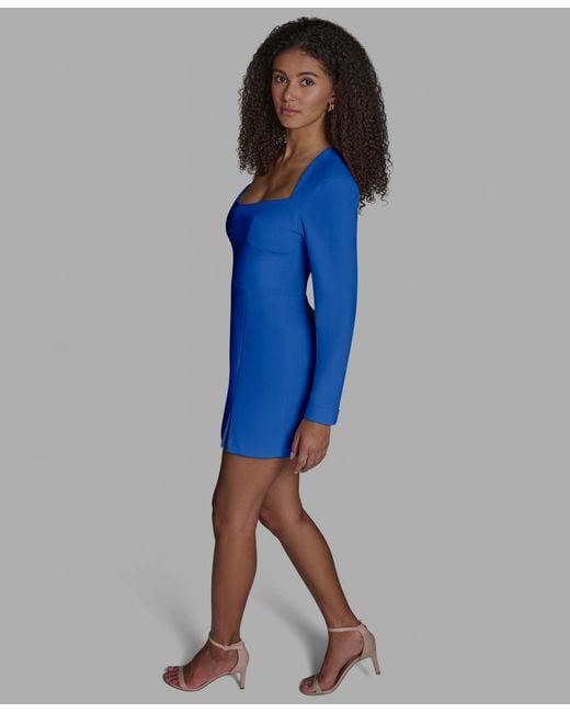 BCBGMAXAZRIA Blue Square Neck Corset A-line Dress