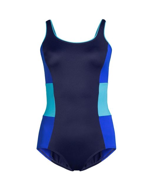 Lands' End Blue Scoop Neck Soft Cup Tugless Sporty One Piece Swimsuit