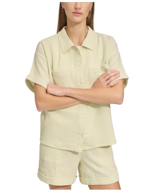 Marc New York Natural Andrew Marc Sport Short-sleeve Gauze Button-front Camp Shirt