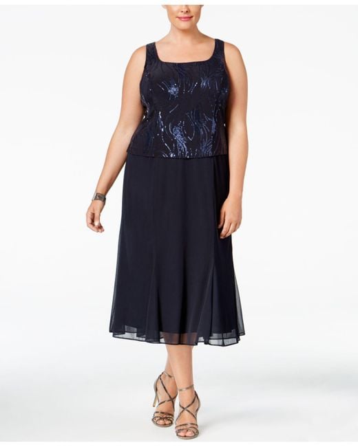 Alex Evenings Plus Size Sequined Chiffon Dress And Jacket in Navy (Blue ...