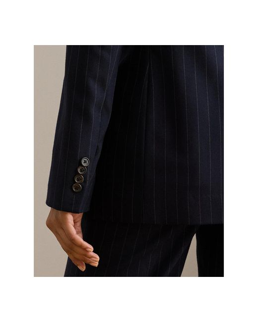 Ralph Lauren Blue Suiting-ryen Double-breasted Pinstripe Twill Blazer