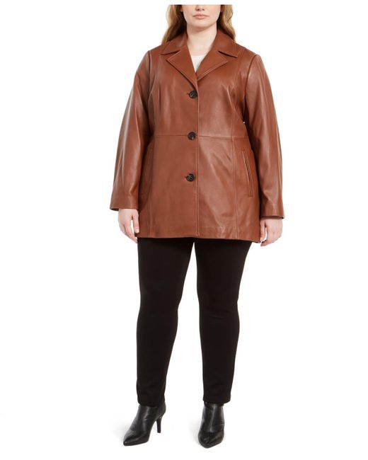 Anne Klein Brown Plus Size Leather Jacket