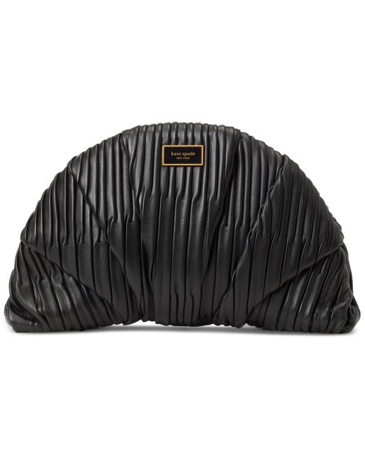 Kate Spade Black Patisserie Pleated Leather 3d Croissant Convertible Clutch