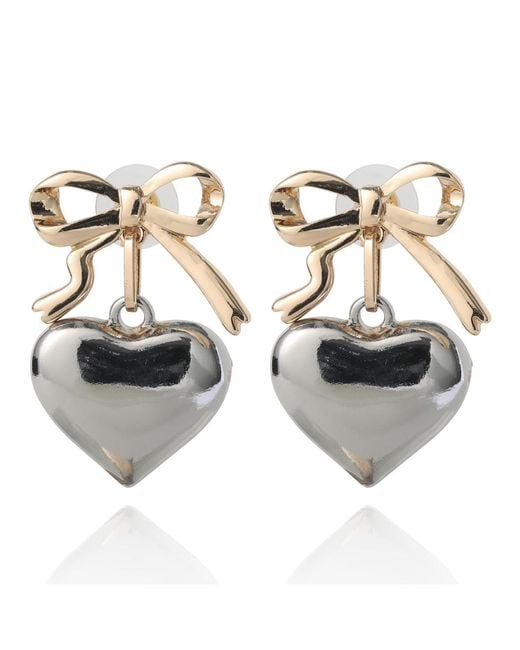 BCBGeneration Metallic Silver Heart Drop Earrings