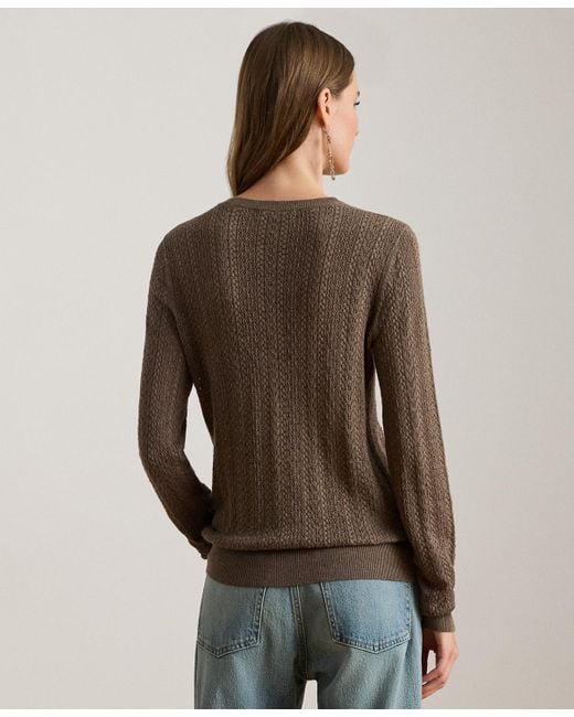 Ralph Lauren Brown Petite Pointelle-knit Slim Fit Sweater