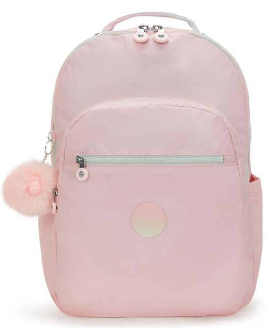 Kipling Pink Seoul Extra Large Candy Metal Nylon 17" Laptop Backpack