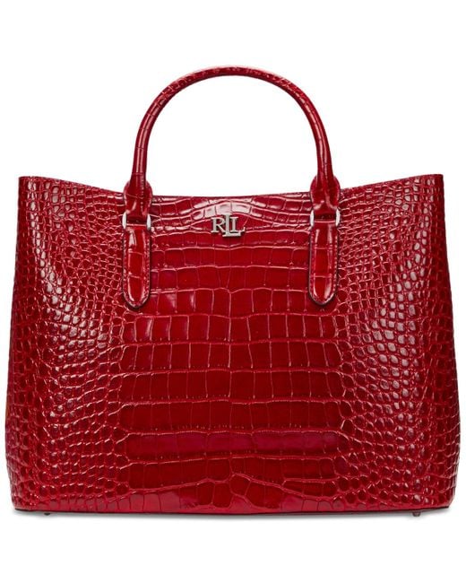 Ralph Lauren Marcy Large Embossed Leather Satchel in Red | Lyst