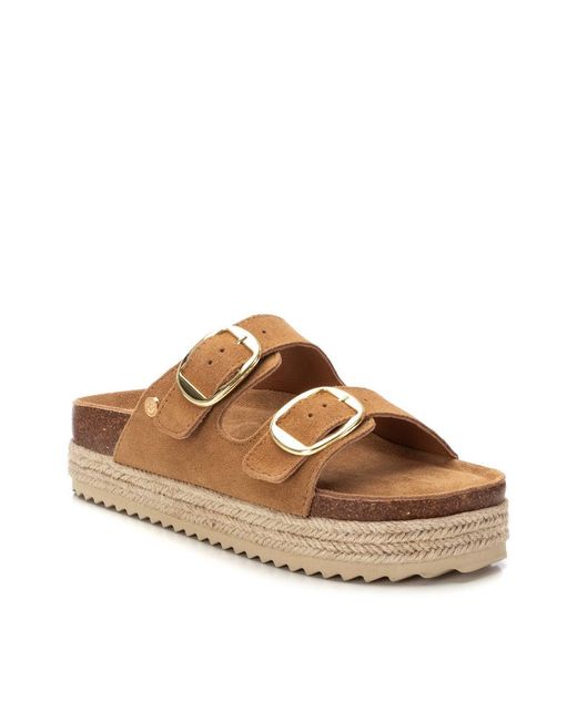 Xti Brown Suede Flat Sandals By